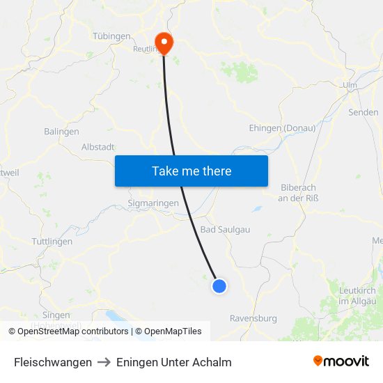 Fleischwangen to Eningen Unter Achalm map