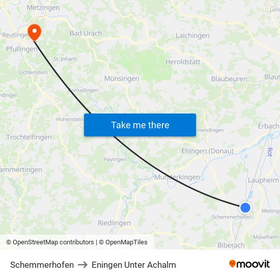 Schemmerhofen to Eningen Unter Achalm map