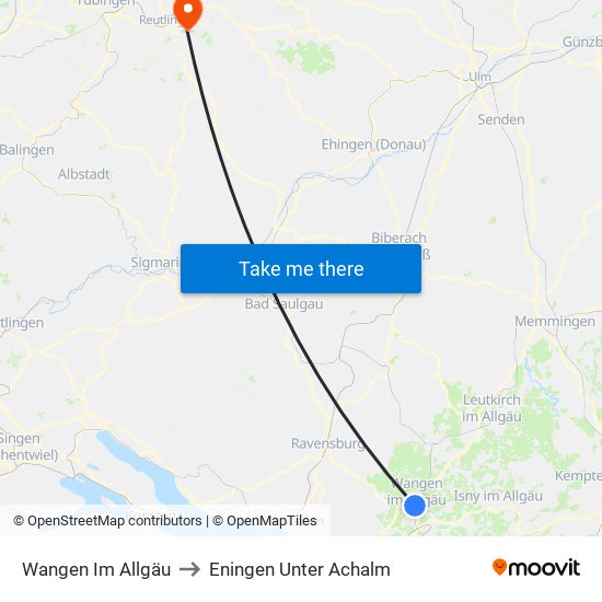 Wangen Im Allgäu to Eningen Unter Achalm map