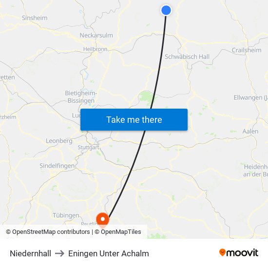 Niedernhall to Eningen Unter Achalm map