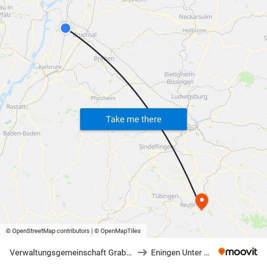 Verwaltungsgemeinschaft Graben-Neudorf to Eningen Unter Achalm map