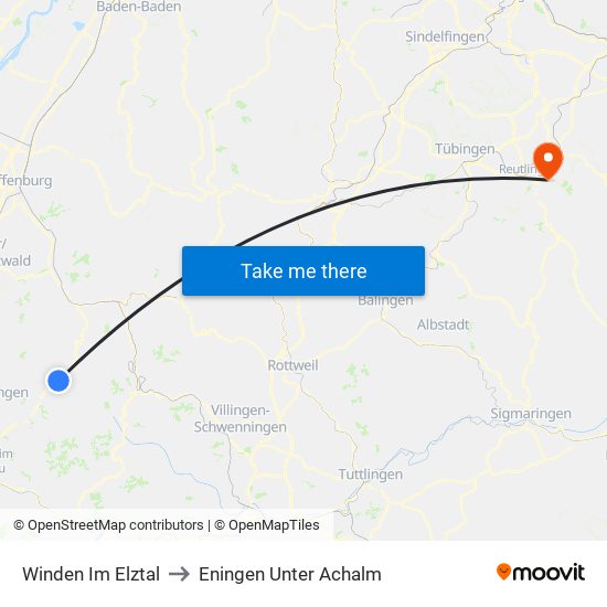 Winden Im Elztal to Eningen Unter Achalm map