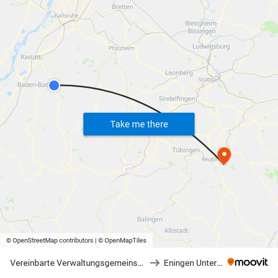 Vereinbarte Verwaltungsgemeinschaft Gernsbach to Eningen Unter Achalm map