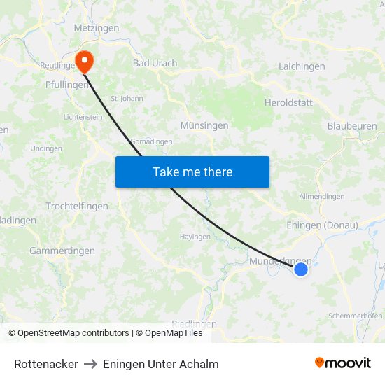 Rottenacker to Eningen Unter Achalm map