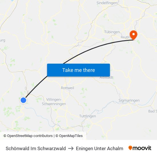 Schönwald Im Schwarzwald to Eningen Unter Achalm map