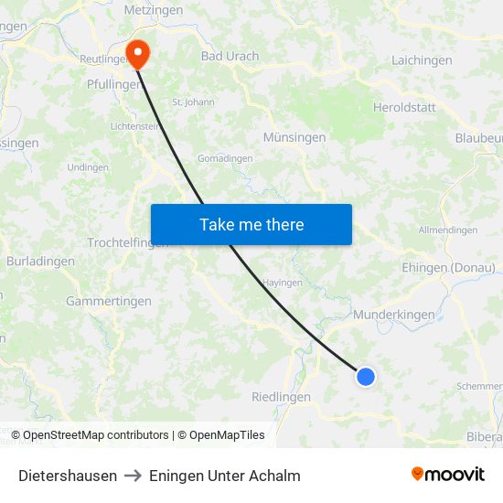 Dietershausen to Eningen Unter Achalm map