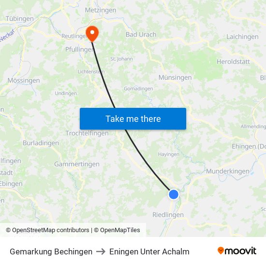 Gemarkung Bechingen to Eningen Unter Achalm map