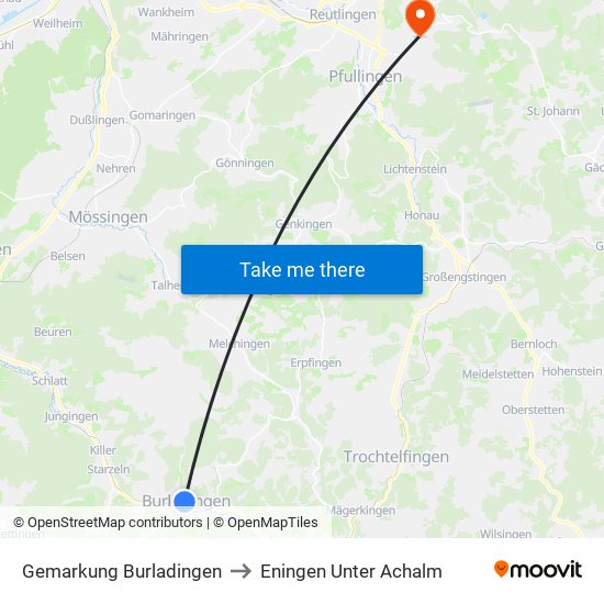 Gemarkung Burladingen to Eningen Unter Achalm map