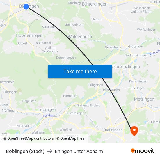 Böblingen (Stadt) to Eningen Unter Achalm map