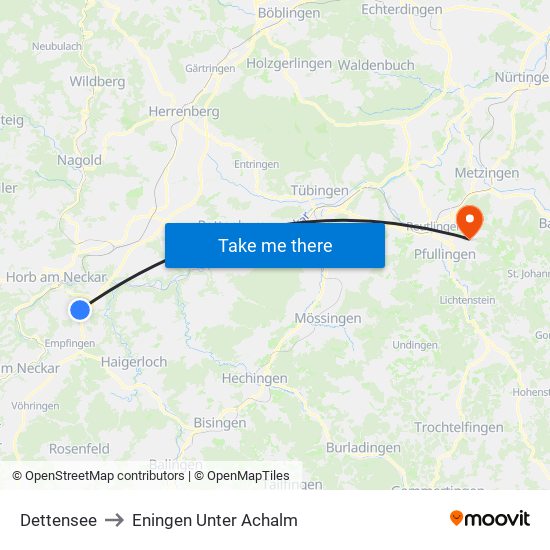 Dettensee to Eningen Unter Achalm map