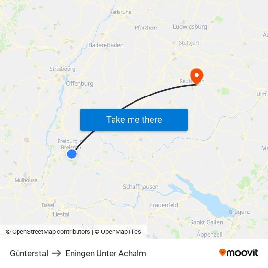 Günterstal to Eningen Unter Achalm map