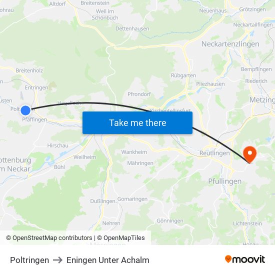 Poltringen to Eningen Unter Achalm map