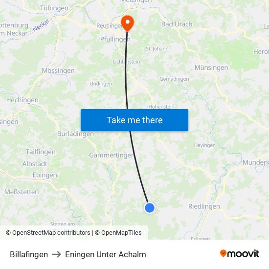 Billafingen to Eningen Unter Achalm map