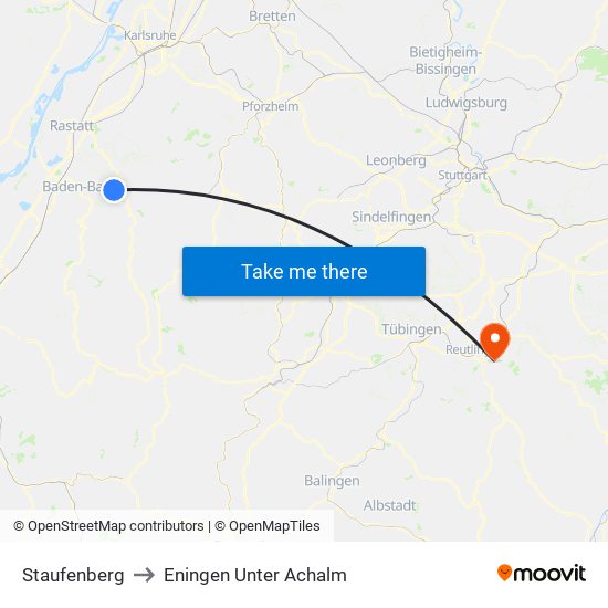 Staufenberg to Eningen Unter Achalm map