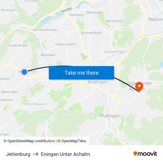 Jettenburg to Eningen Unter Achalm map