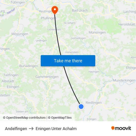 Andelfingen to Eningen Unter Achalm map