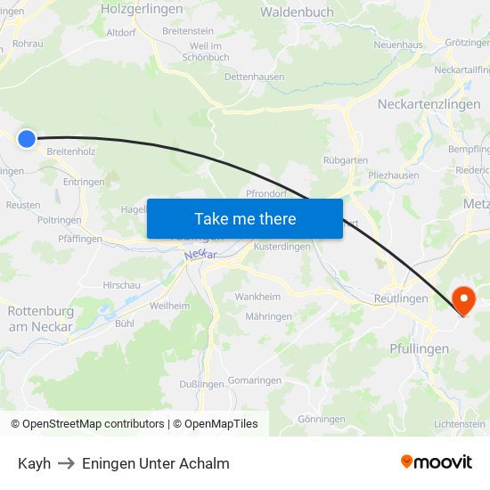 Kayh to Eningen Unter Achalm map