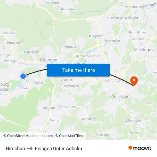 Hirschau to Eningen Unter Achalm map