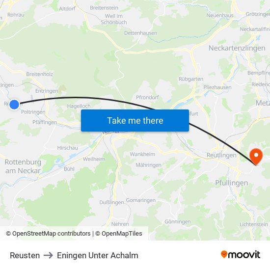 Reusten to Eningen Unter Achalm map