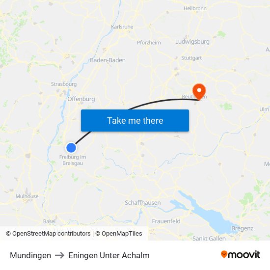 Mundingen to Eningen Unter Achalm map