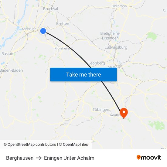 Berghausen to Eningen Unter Achalm map
