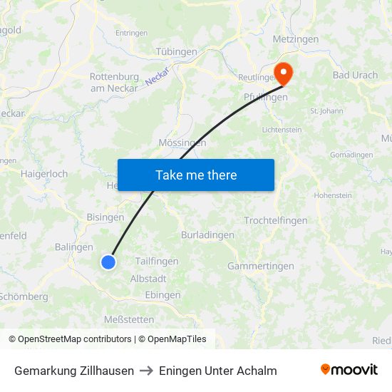 Gemarkung Zillhausen to Eningen Unter Achalm map