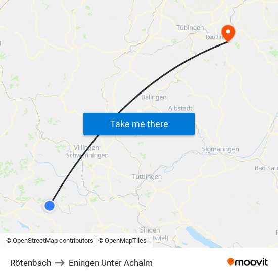 Rötenbach to Eningen Unter Achalm map