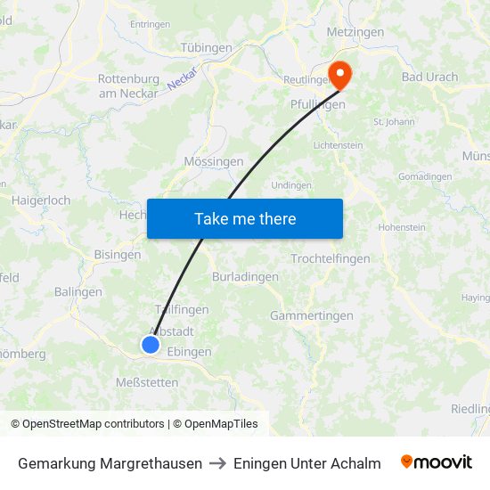 Gemarkung Margrethausen to Eningen Unter Achalm map