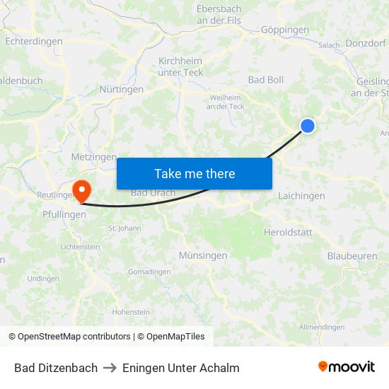 Bad Ditzenbach to Eningen Unter Achalm map