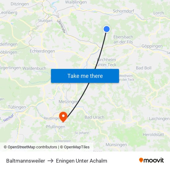 Baltmannsweiler to Eningen Unter Achalm map