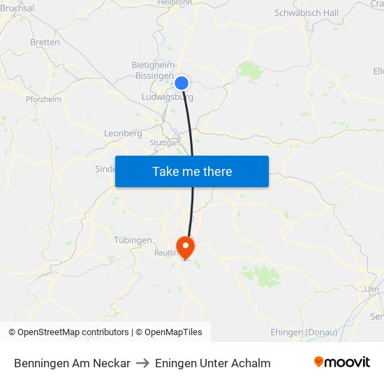 Benningen Am Neckar to Eningen Unter Achalm map