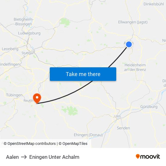 Aalen to Eningen Unter Achalm map