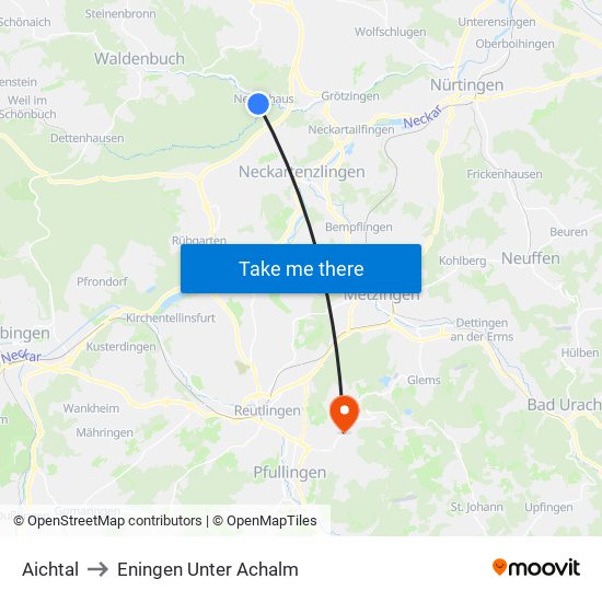 Aichtal to Eningen Unter Achalm map