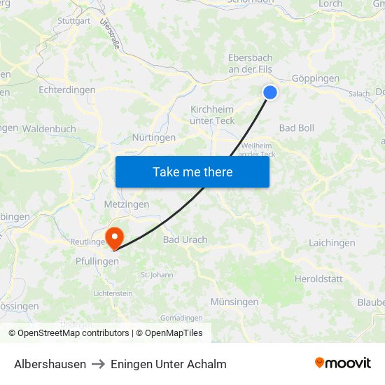 Albershausen to Eningen Unter Achalm map