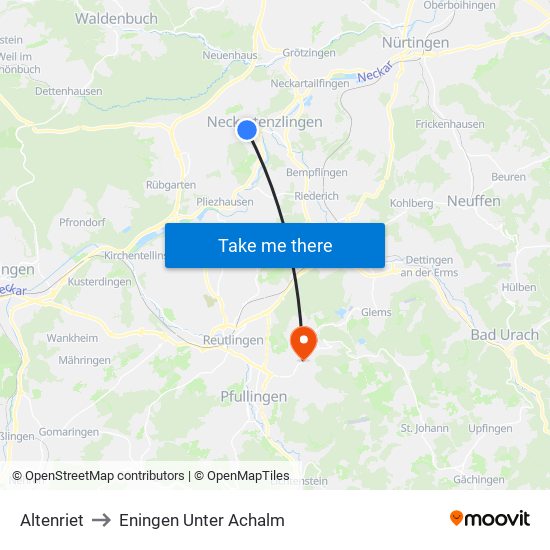 Altenriet to Eningen Unter Achalm map