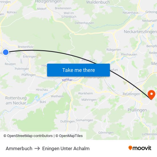 Ammerbuch to Eningen Unter Achalm map