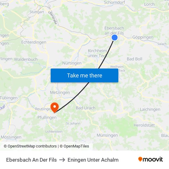 Ebersbach An Der Fils to Eningen Unter Achalm map