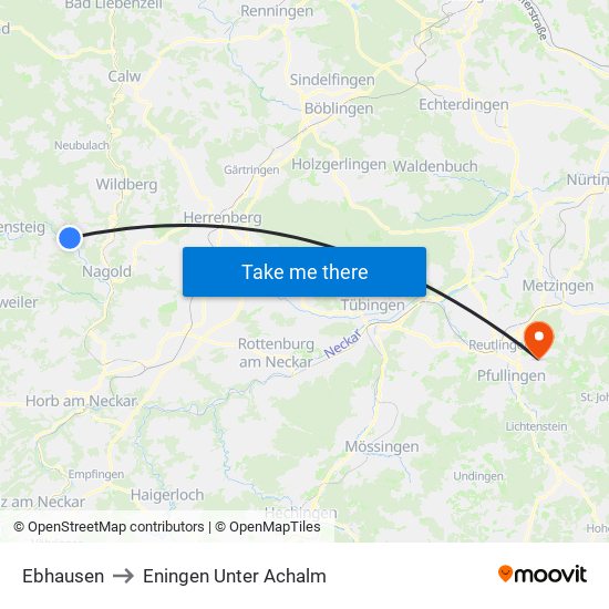 Ebhausen to Eningen Unter Achalm map