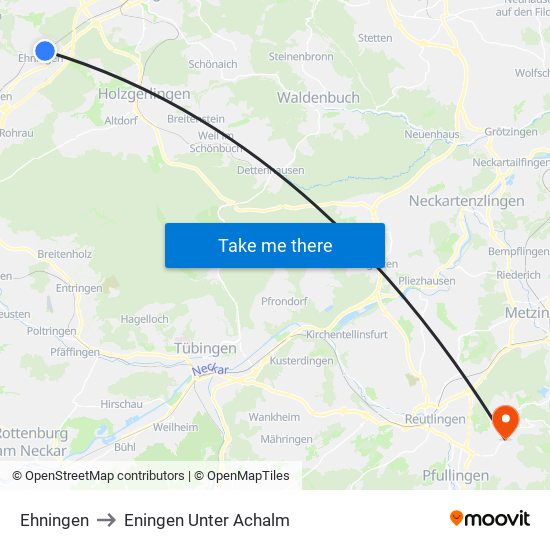 Ehningen to Eningen Unter Achalm map