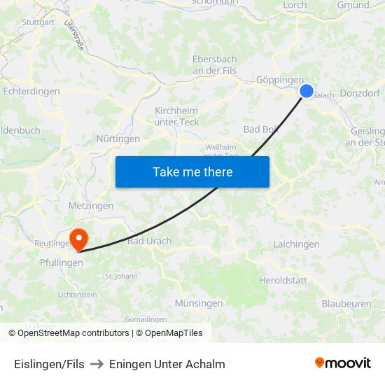 Eislingen/Fils to Eningen Unter Achalm map