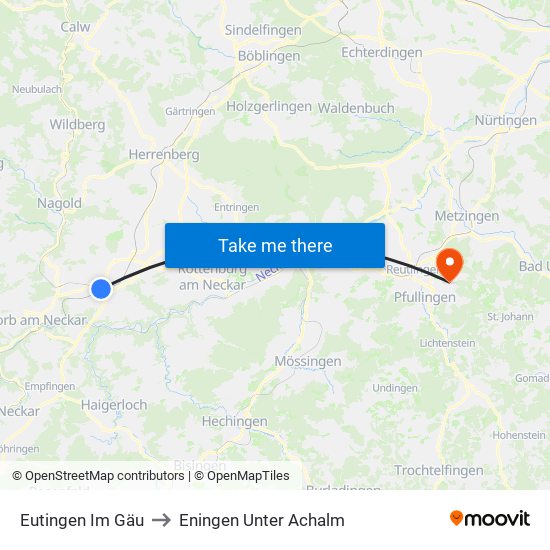 Eutingen Im Gäu to Eningen Unter Achalm map