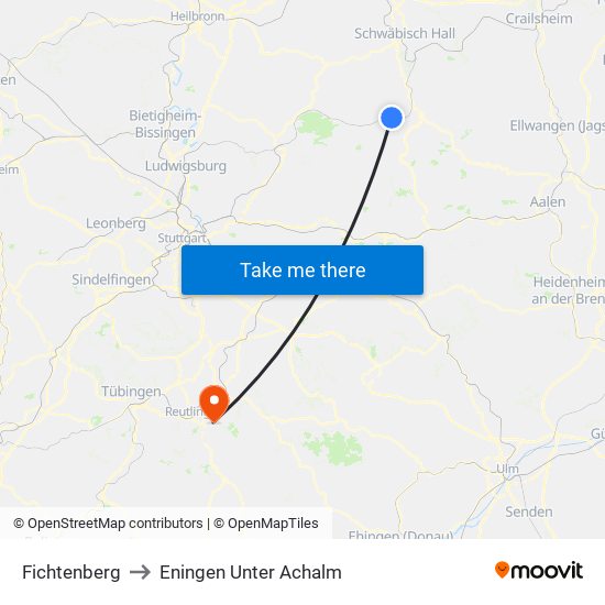 Fichtenberg to Eningen Unter Achalm map