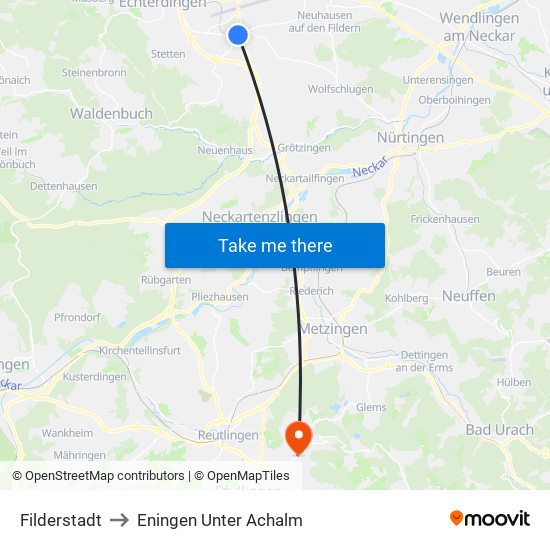 Filderstadt to Eningen Unter Achalm map