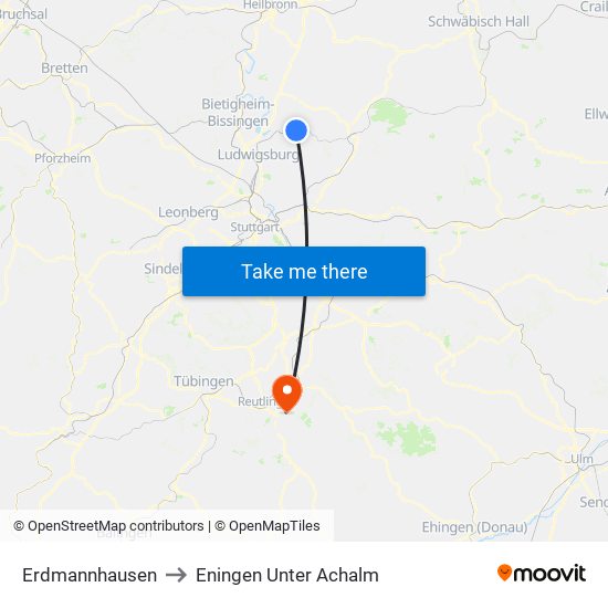 Erdmannhausen to Eningen Unter Achalm map