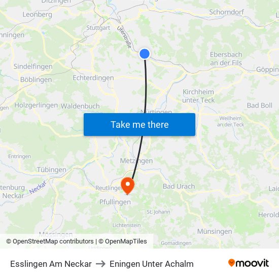 Esslingen Am Neckar to Eningen Unter Achalm map