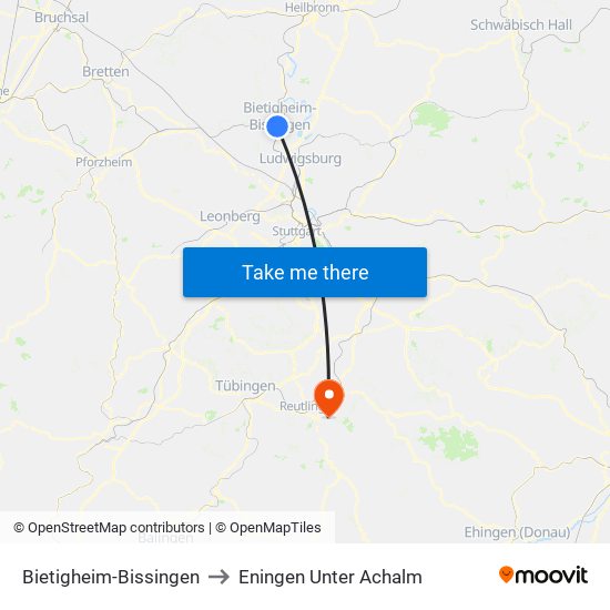 Bietigheim-Bissingen to Eningen Unter Achalm map