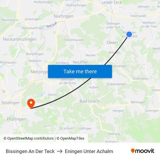 Bissingen An Der Teck to Eningen Unter Achalm map