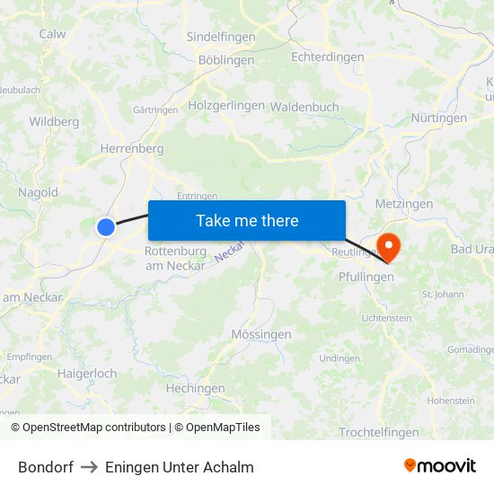 Bondorf to Eningen Unter Achalm map
