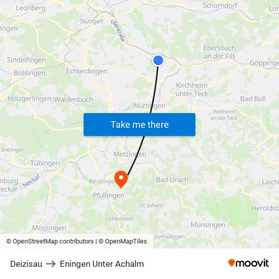 Deizisau to Eningen Unter Achalm map