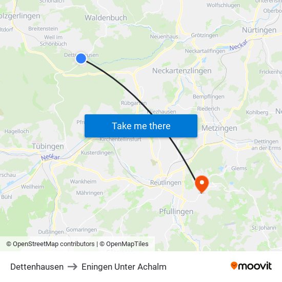 Dettenhausen to Eningen Unter Achalm map